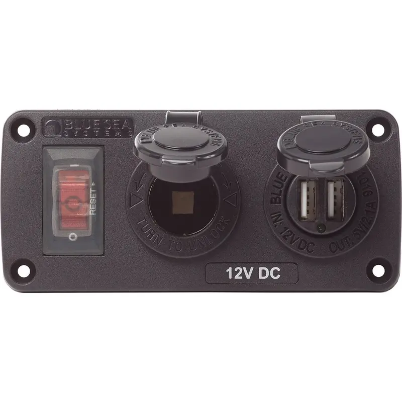Blue Sea 4363 Water Resistant Usb Accessory Panels - 15A Circuit Breaker, 12V Socket, 2.1A Dual Usb Charger [4363] 1