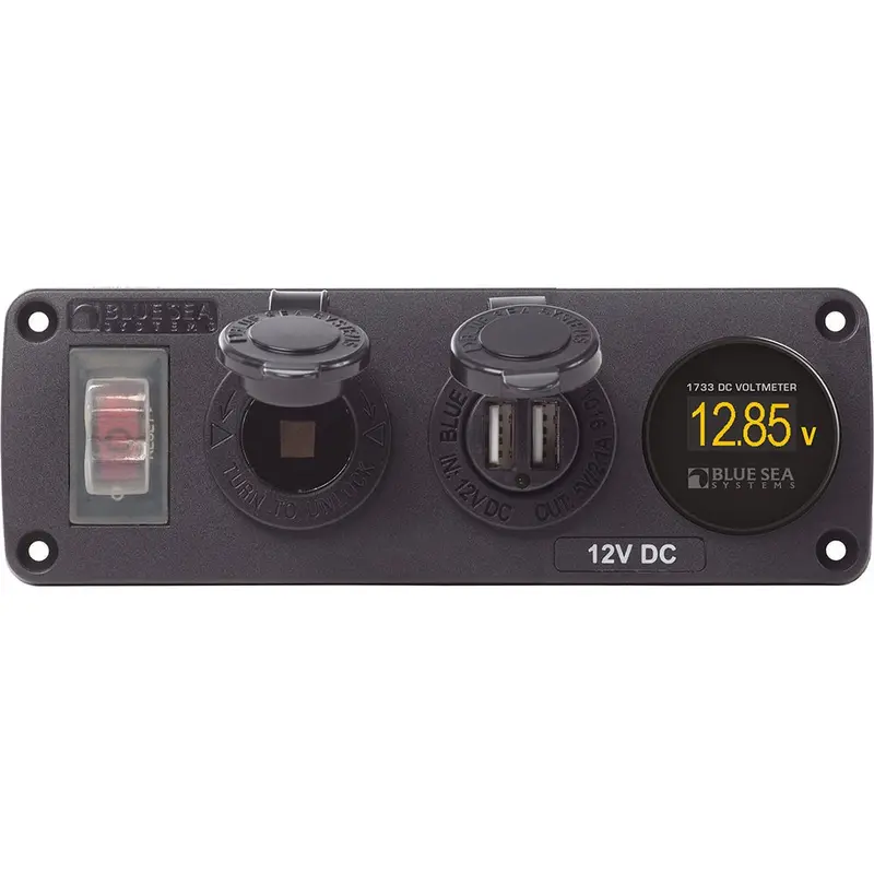 Blue Sea 4366 Water Resistant Usb Accessory Panel - Circuit Breaker, 12V Socket, Dual Usb Charger, Mini Voltmeter [4366] 1