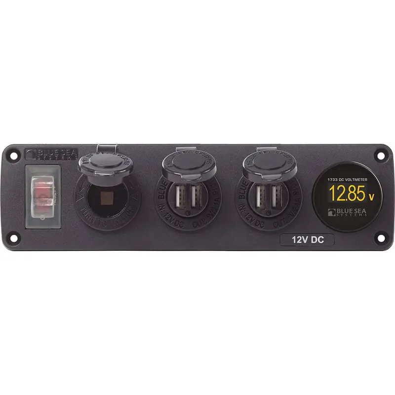 Blue Sea 4368 Water Resistant Usb Accessory Panel - 12V Socket, 2X 2.1A Dual Usb Chargers, Mini Voltmeter [4368] 1