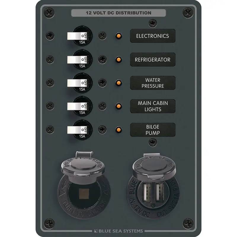Blue Sea 8120 - 5 Position 12V Panel W/Dual Usb  12V Socket [8120] 1