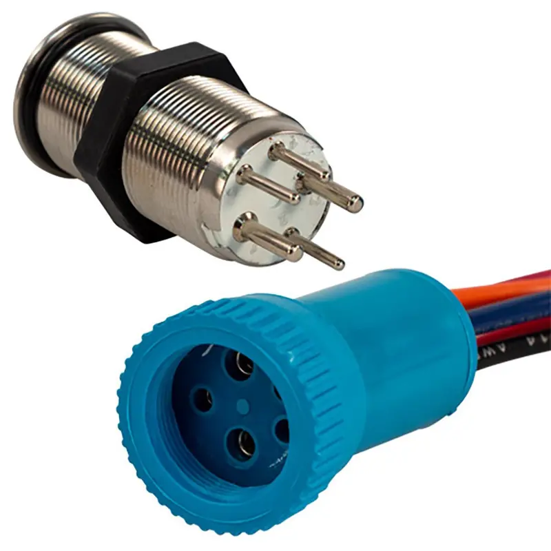 Bluewater 19Mm Push Button Switch - Off/(On) Momentary Contact - Blue/Red Led - 4' Lead [9057-2113-4] 1