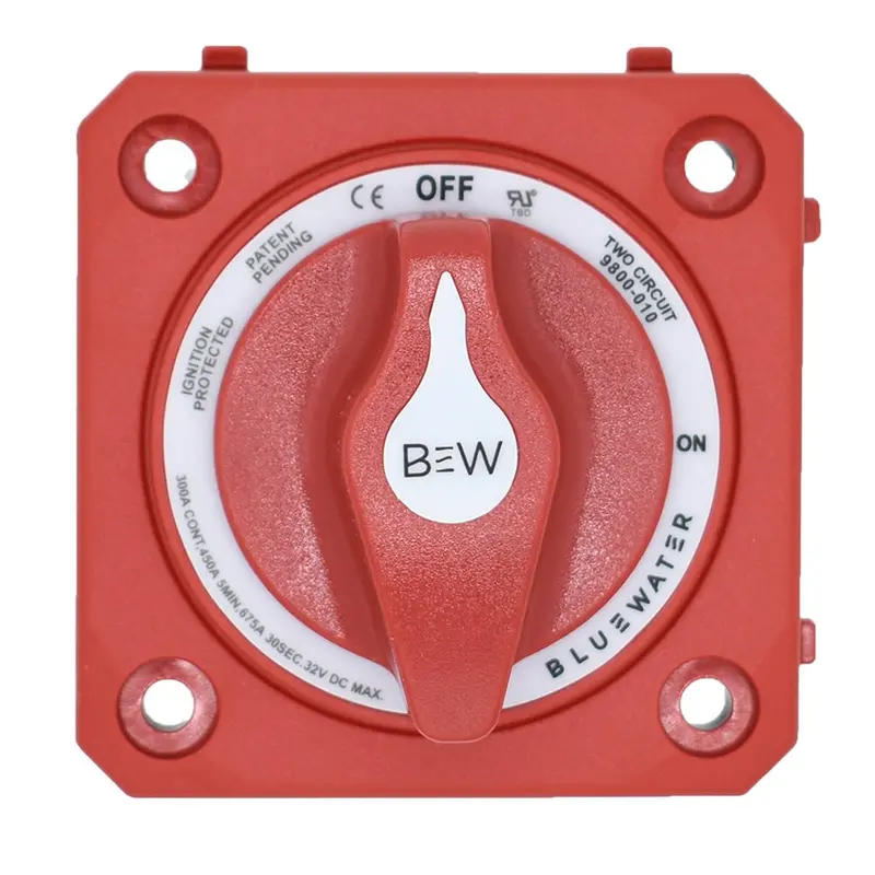 Bluewater On/Off 4 Post Dual Circuit Battery Switch W/O Base - Panel Mount - Red [9800-010-10] 1