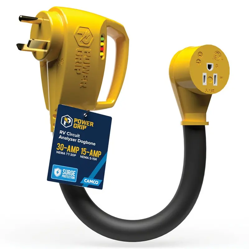 Camco Power Grip Rv 12" 30Amp Circuit Analyzer Dogbone - Integrated Surge Protection [55461] 1