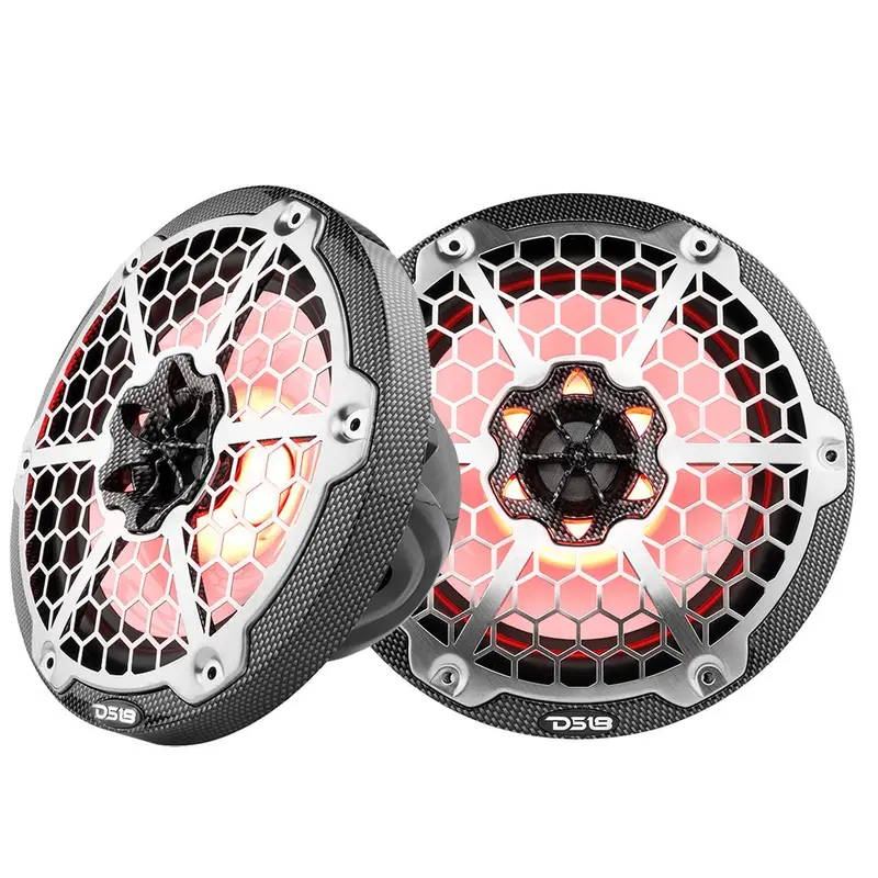 Ds18 Hydro 8" 2-Way Marine Speakers W/Rgb Led Lights - 125W Rms, 4-Ohm - Black Carbon Fiber [Cf-8M] 1
