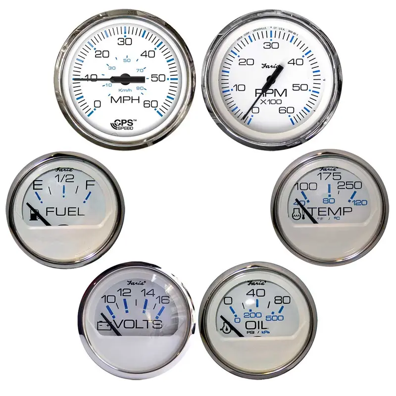 Faria Chesapeake White W/Stainless Steel Bezel Boxed Set Of 6 - Speed, Tach, Fuel Level, Voltmeter, Water Temperature  Oil Psi - Inboard Motors [Ktf063] 1