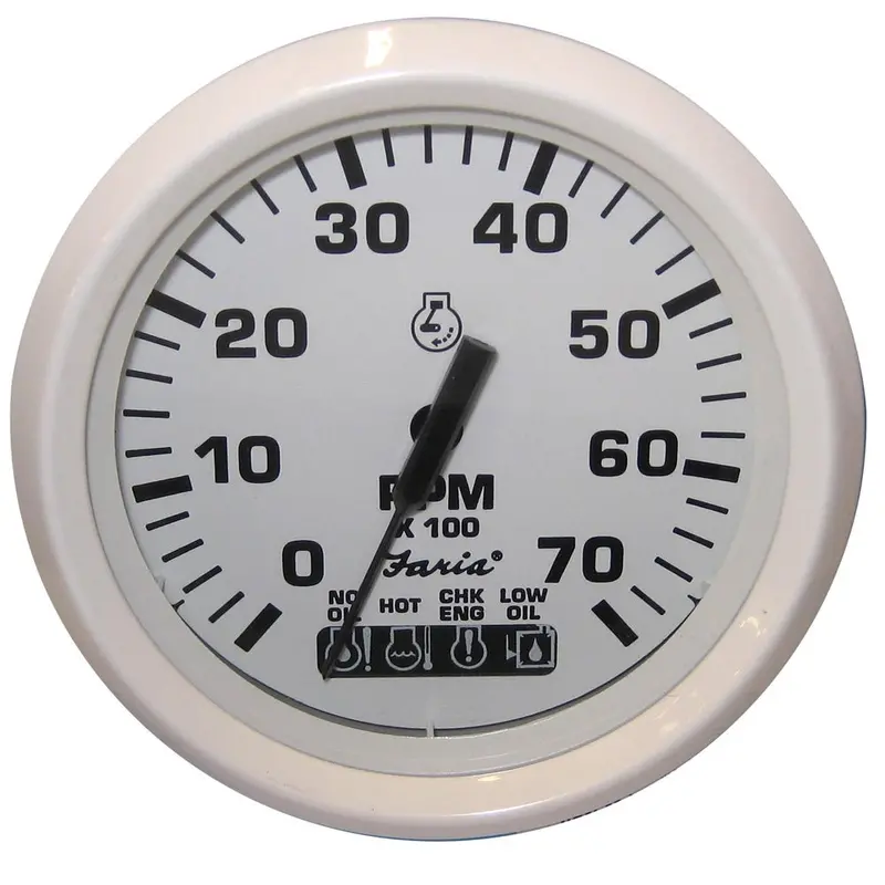 Faria Dress White 4" Tachometer W/Systemcheck Indicator - 7000 Rpm (Gas) (Johnson / Evinrude Outboard) [33150] 1