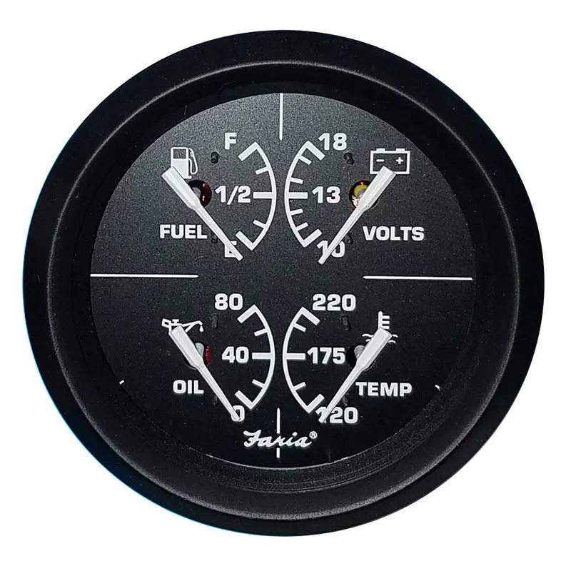 Faria Euro Black 4" Multifunction Gauge - Volt/Fuel/Oil/Water Temperature [32851] 1