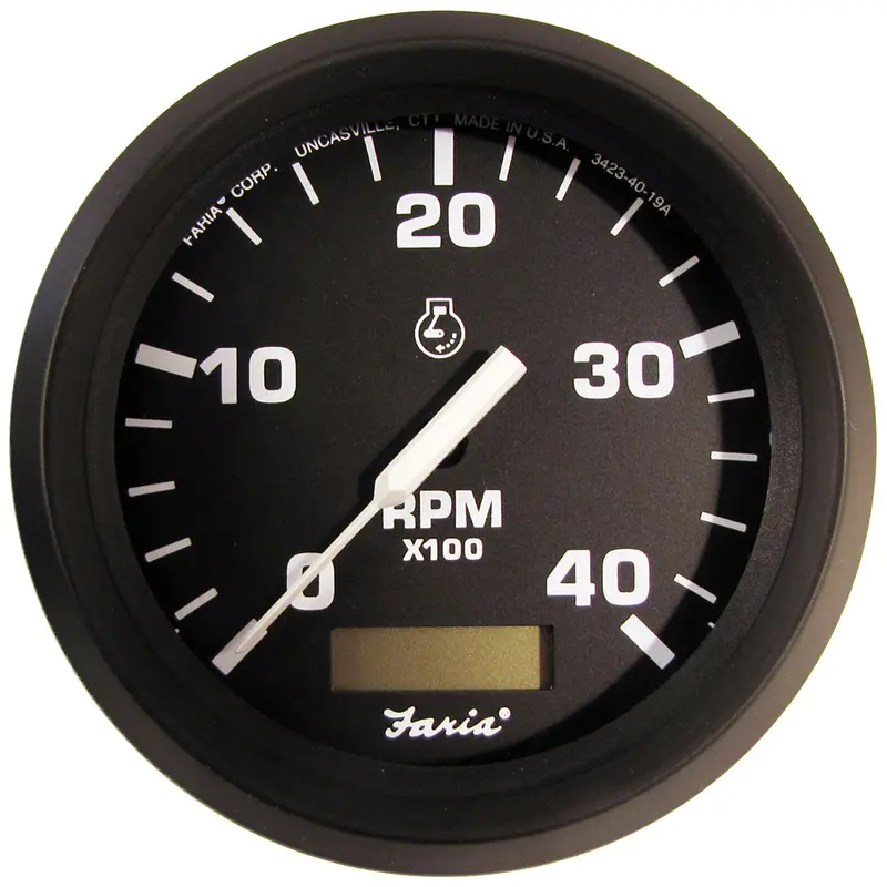 Faria Euro Black 4" Tachometer W/Hourmeter (4000 Rpm) (Diesel)(Mech. Takeoff  Var. Ratio Alt.) [32834] 1