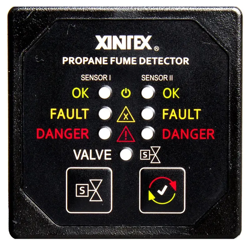 Fireboy-Xintex Propane Fume Detector  Alarm W/2 Plastic Sensors  Solenoid Valve - Square Black Bezel Display [P-2Bs-R] 1