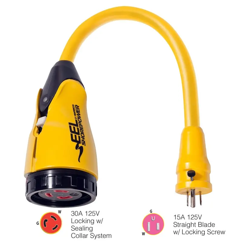 Marinco P15-30 Eel 30A-125V Female To 15A-125V Male Pigtail Adapter - Yellow [P15-30] 1