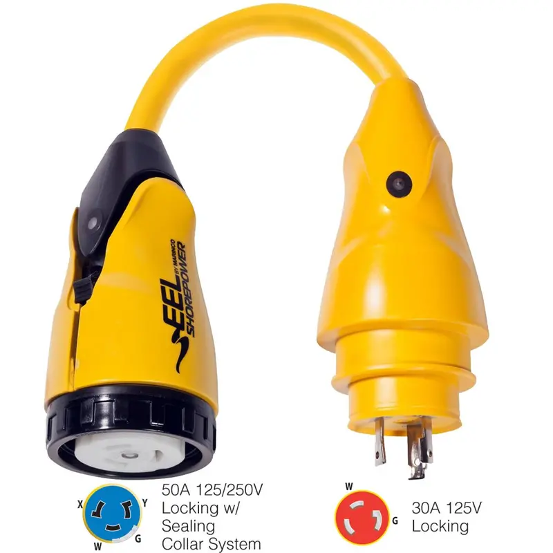 Marinco P30-504 Eel 50A-125/250V Female To 30A-125V Male Pigtail Adapter - Yellow [P30-504] 1