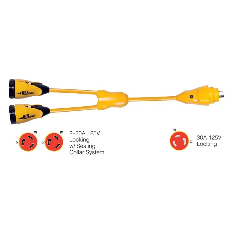 Marinco Y30-2-30 Eel (2)30A-125V Female To (1)30A-125V Male "Y" Adapter - Yellow [Y30-2-30] 1