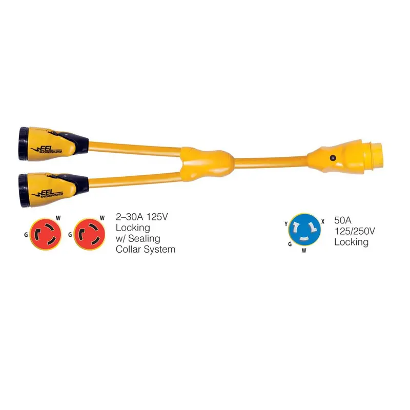 Marinco Y504-2-30 Eel (2)-30A-125V Female To (1)50A-125/250V Male "Y" Adapter - Yellow [Y504-2-30] 1