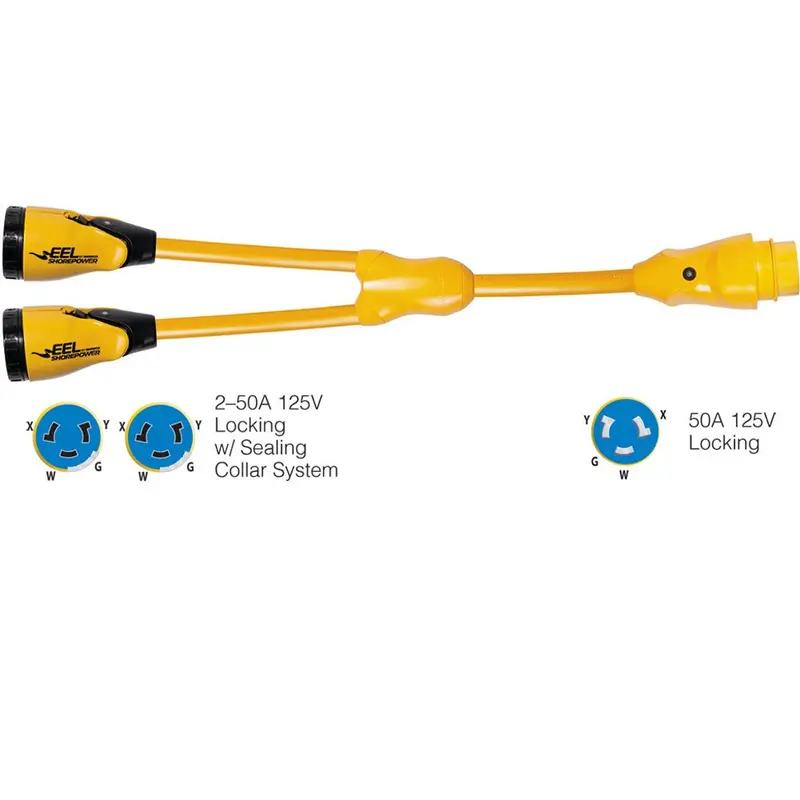 Marinco Y504-2-504 Eel (2)50A-125/250V Female To (1)50A-125/250V Male "Y" Adapter - Yellow [Y504-2-504] 1