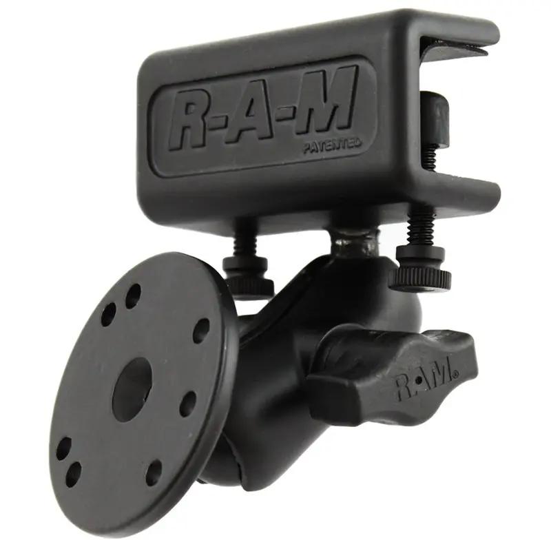 Ram Mount Glare Shield Clamp Mount W/Short Double Socket Arm & Round Base Adapter W/Amps Hole Pattern [Ram-B-177-202U] 1