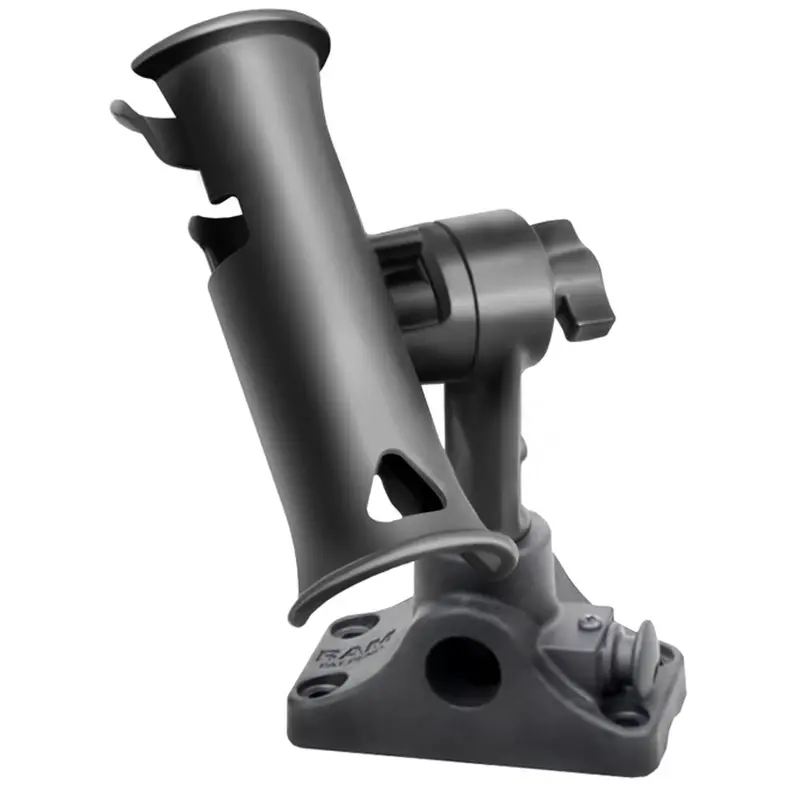Ram Mount Ram Tube Jr. Fishing Rod Holder, Standard 4" Length Post Spline & Combo Bulkhead/Flat Surface Base W/Plunger [Rap-390-Sbmpu] 1