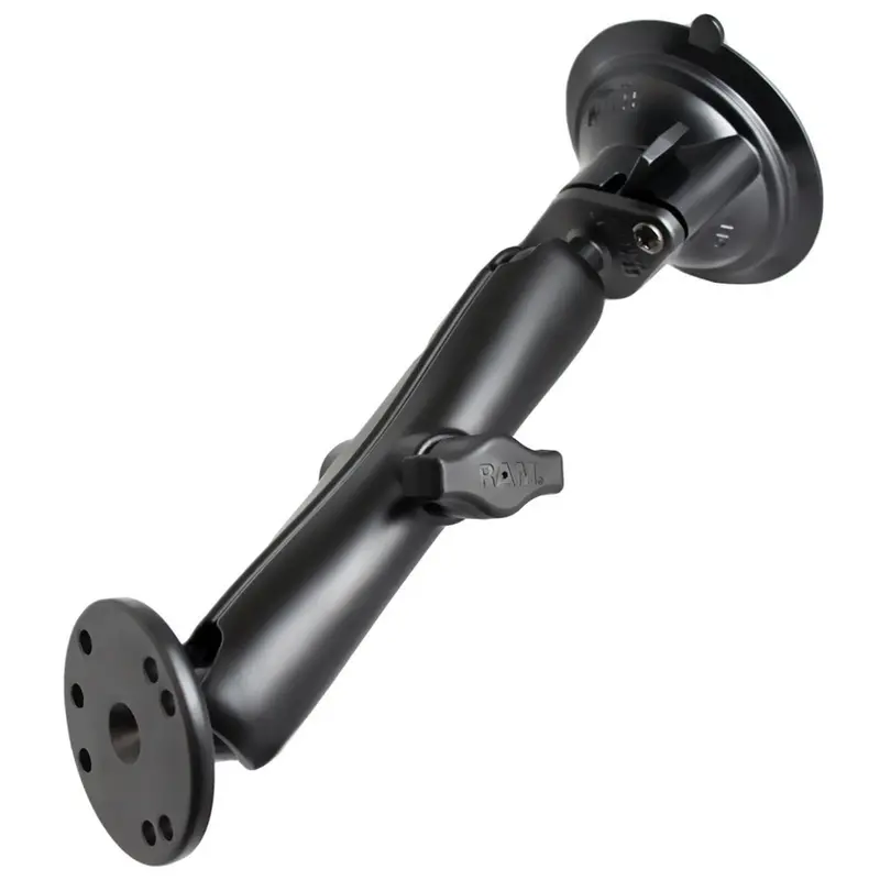 Ram Mount Twist Lock Suction Cup Mount W/Long Double Socket Arm & 2.5" Round Base - Amps Hole Pattern (9" Length) [Ram-B-166-C-202U] 1