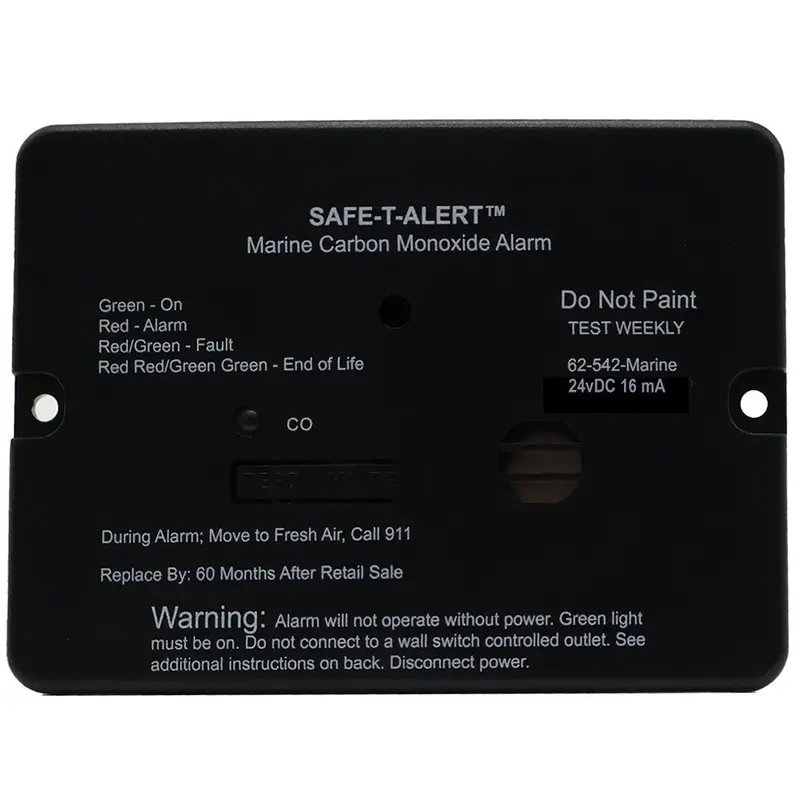Safe-T-Alert 62 Series Marine Carbon Monoxide Alarm - 24V Flush Mount - Black [62-542-Bl-Marine-24V] 1