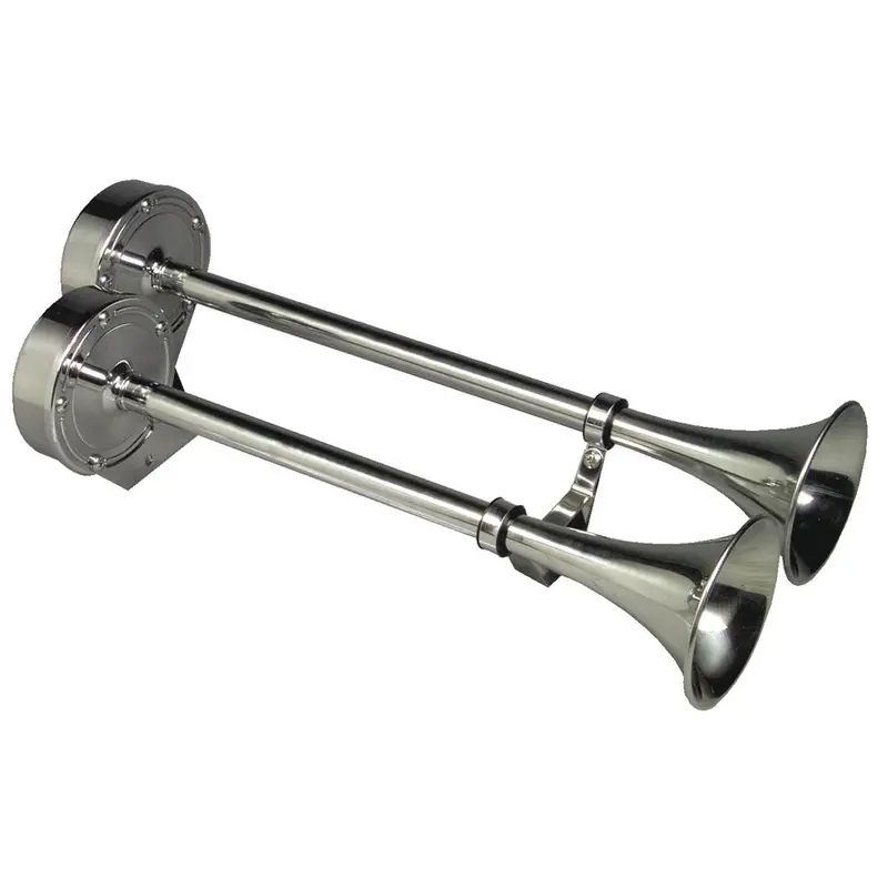 Schmitt Marine Deluxe All-Stainless Dual Trumpet Horn - 24V [12428] 1