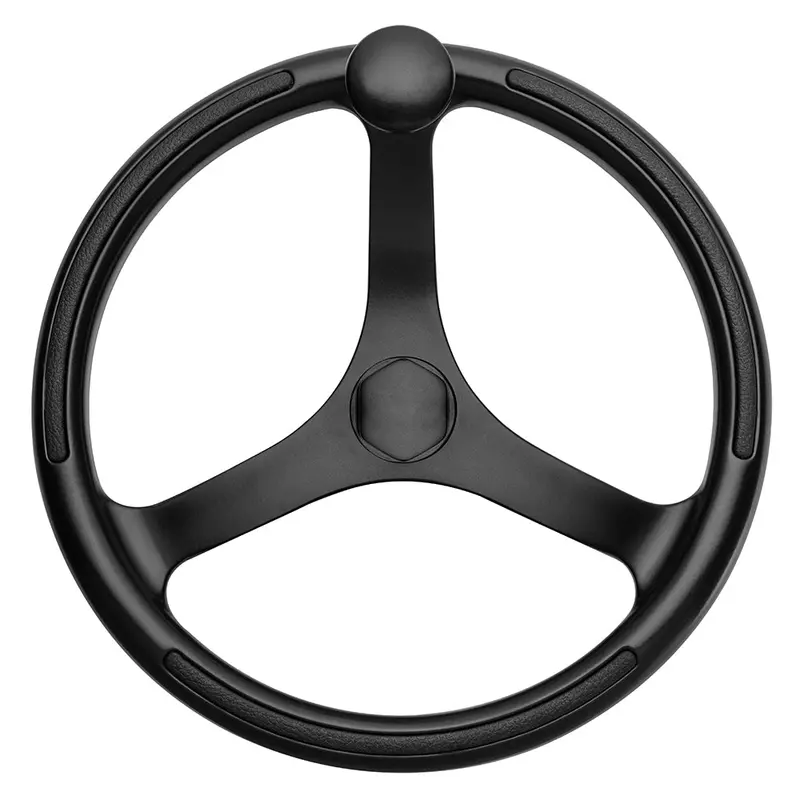 Schmitt Marine Primus Wheel 13.5" Black 3/4" Tapered Shaft W/Knob Finger Grips - Black Powder Coat [742132Bfgk] 1