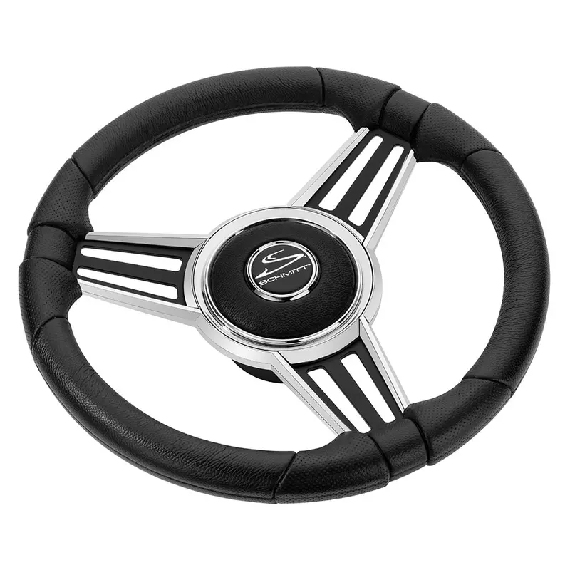 Schmitt Marine Pu30 14" Wheel - Chrome Cap  Spoke Inserts - Black Spokes - 3/4" Tapered Shaft [Pu301404-44] 1