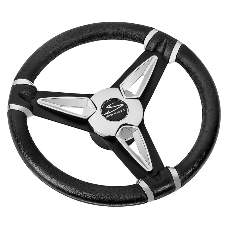Schmitt Marine Pu50 14" Wheel - Chrome Cap  Spoke Inserts - Black Spokes - 3/4" Tapered Shaft [Pu501404] 1