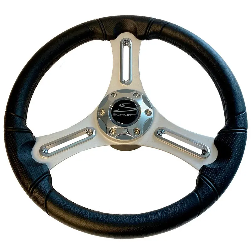 Schmitt Marine Torcello 14" Wheel - 03 Series - Polyurethane Wheel W/Chrome Trim  Cap - Brushed Spokes - 3/4" Tapered Shaft - Retail Packaging [Pu033104-12R] 1