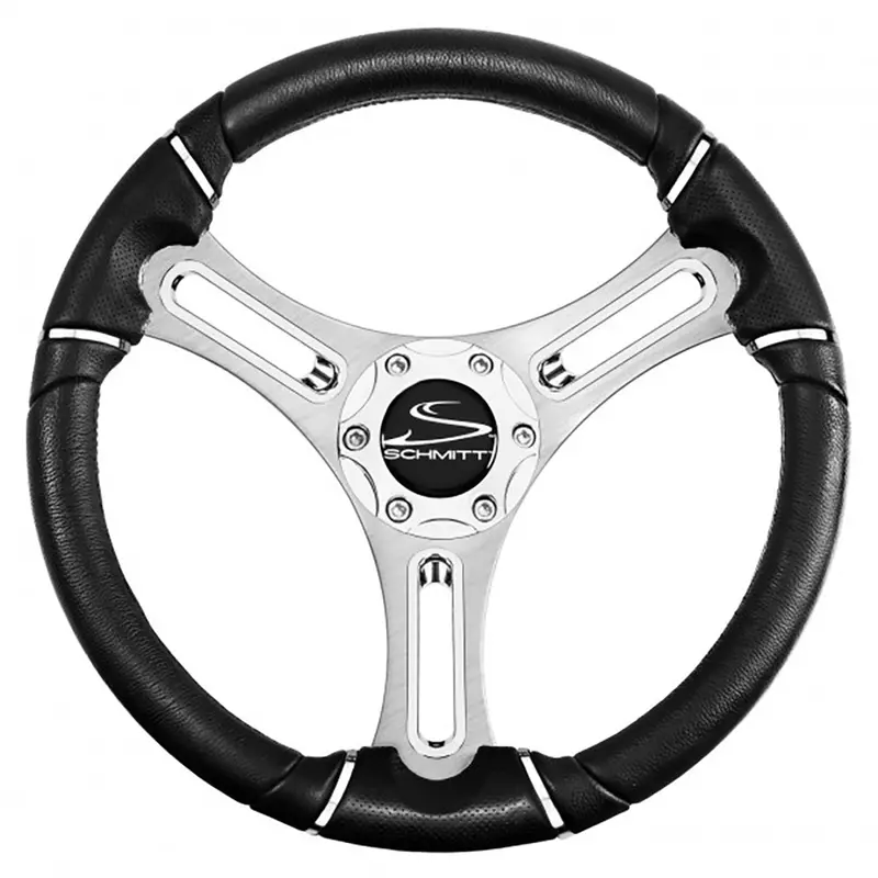 Schmitt Marine Torcello 14" Wheel - 04 Series - Polyurethane Wheel W/Chrome Trim  Cap - Brushed Spokes - 3/4" Tapered Shaft [Pu043144-12R] 1