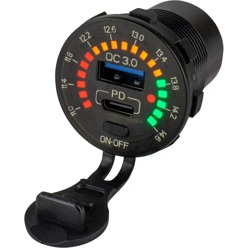 Sea-Dog Round Rainbow Voltmeter W/Usb  Usb-C Power Socket [426519-1] 1