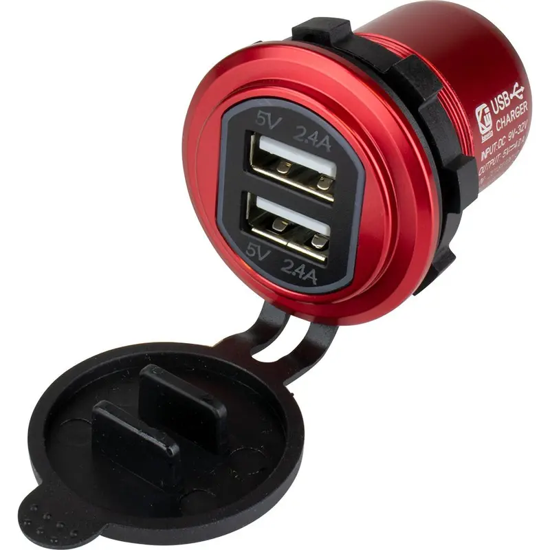 Sea-Dog Round Red Dual Usb Charger W/1 Quick Charge Port + [426504-1] 1