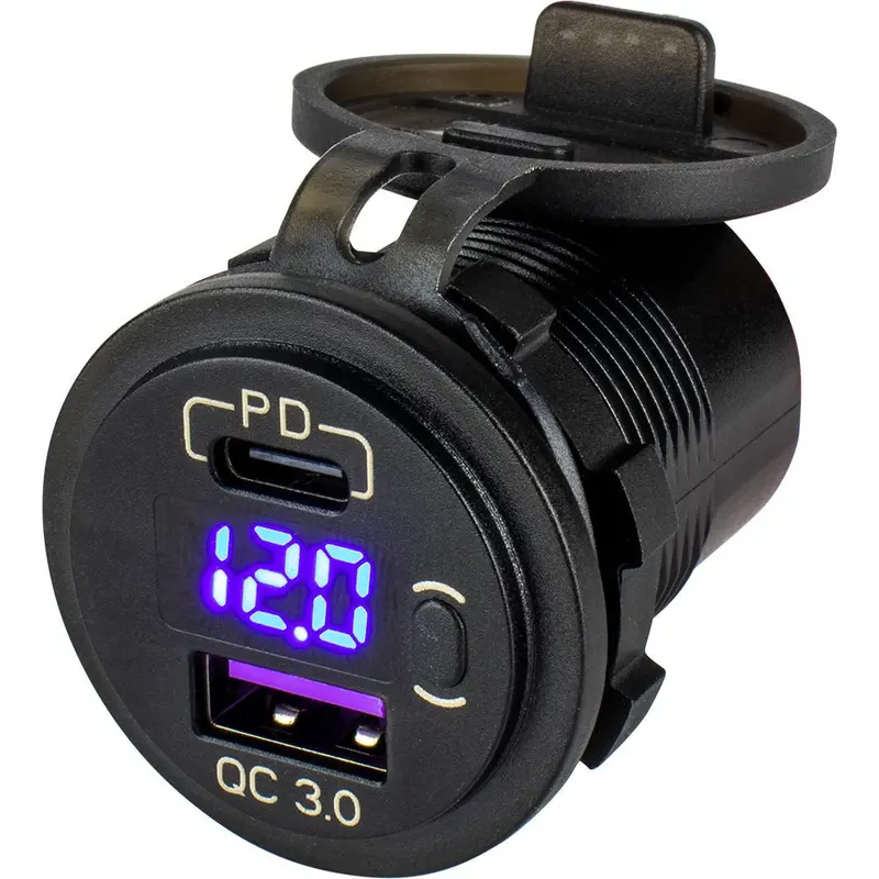 Sea-Dog Round Usb  Usb-C Power Socket W/Hidden Voltmeter [426518-1] 1