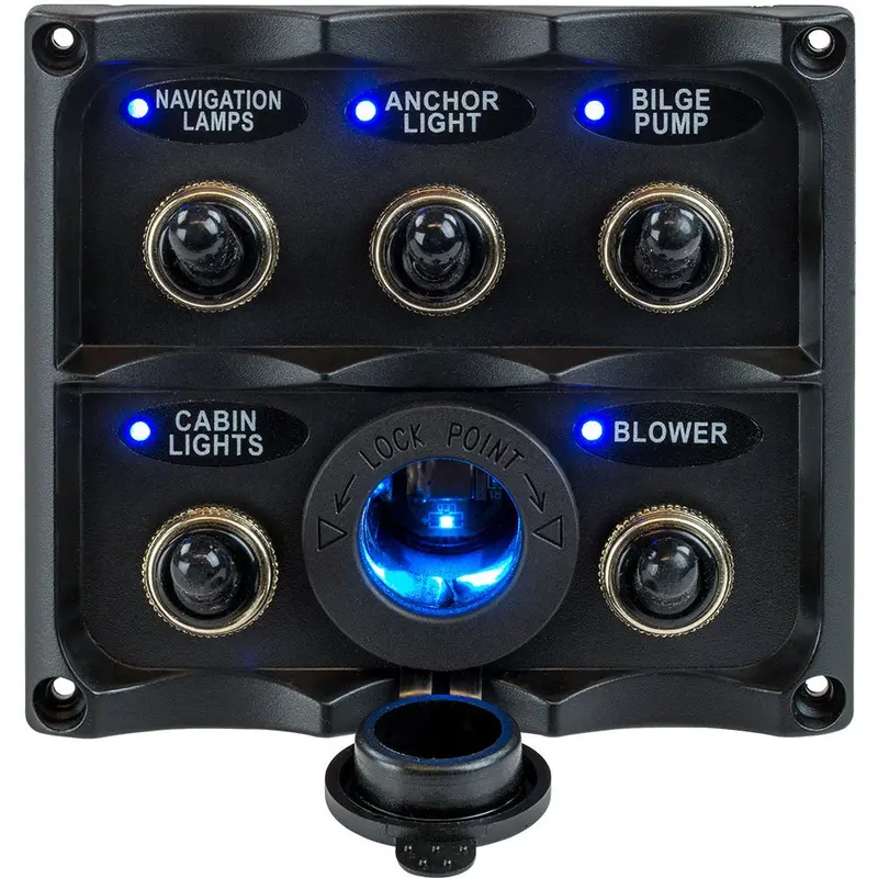 Sea-Dog Water Resistant Toggle Switch Panel W/Led Power Socket - 5 Toggle [424627-1] 1