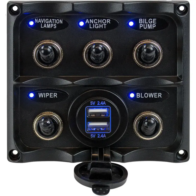 Sea-Dog Water Resistant Toggle Switch Panel W/Usb Power Socket - 5 Toggle [424617-1] 1
