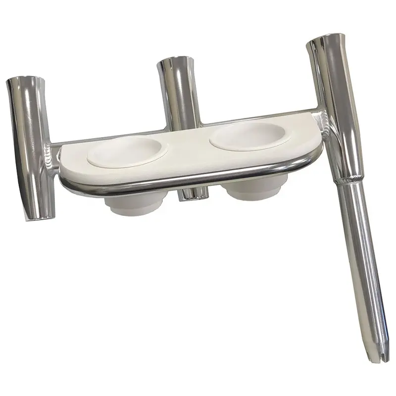 Tigress Offset Triple Rod Holder W/Cup Holders - Port Side - Polished Aluminum [88148] 1