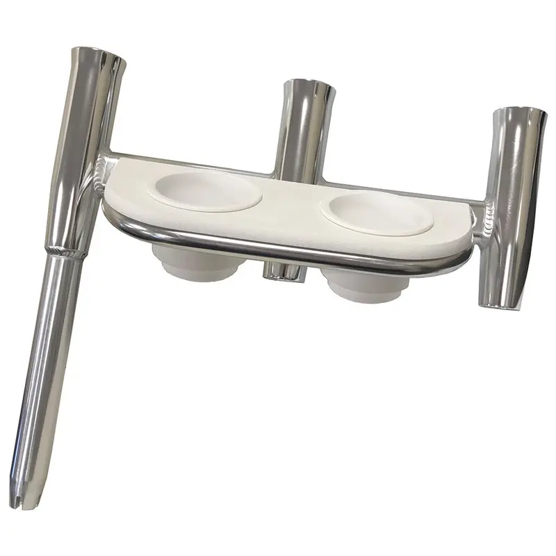 Tigress Offset Triple Rod Holder W/Cup Holders - Starboard Side - Polished Aluminum [88148-1] 1