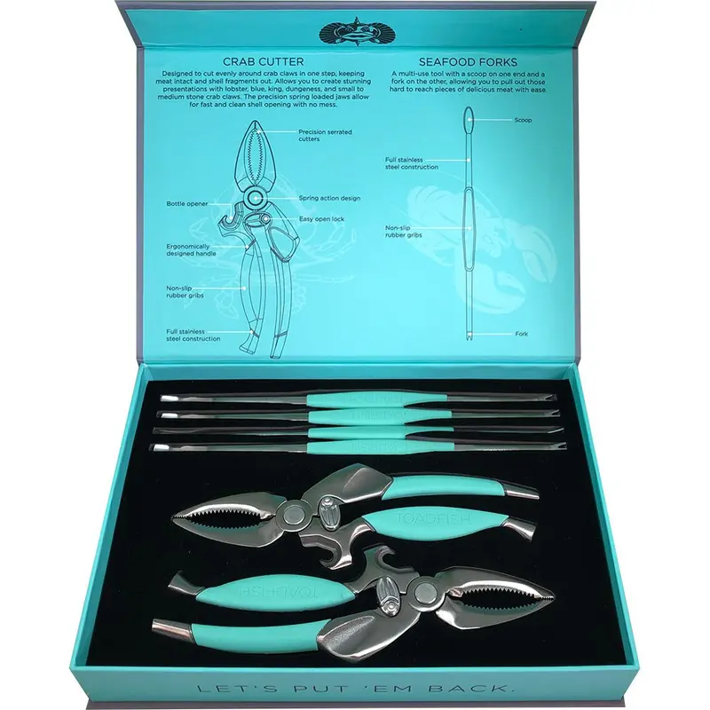 Toadfish Crab/Lobster Tool Set - 2 Shell Cutters  4 Seafood Forks [1022] 1