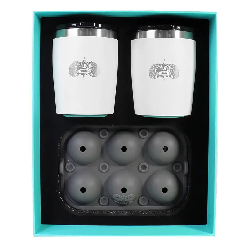 Toadfish Non-Tipping 10Oz White Rocks Tumblers W/Ice Ball Tray - 2 Tumblers [1119] 1