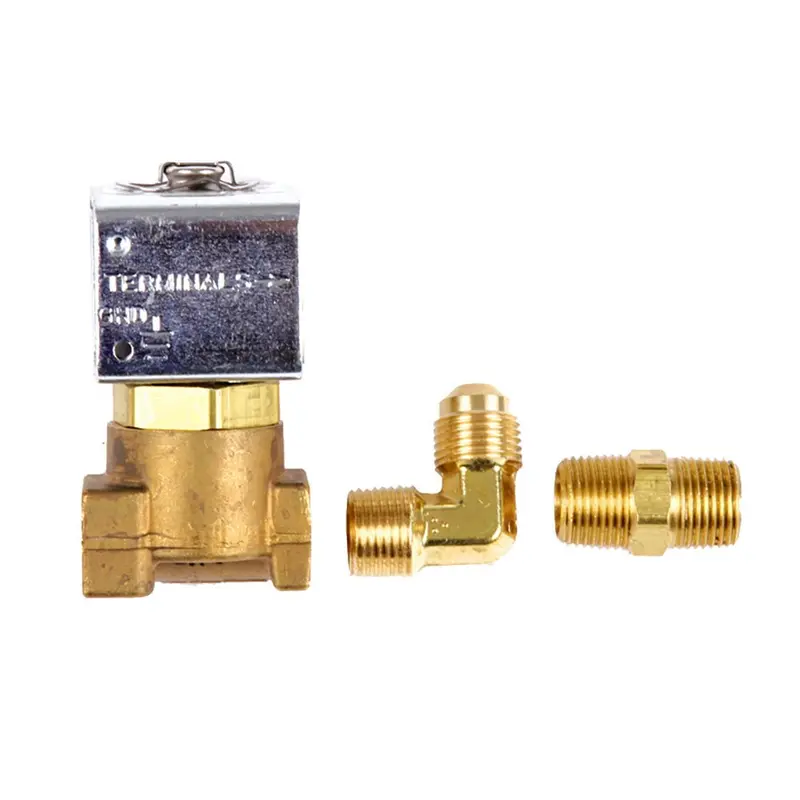 Trident Marine Low-Pressure Brass Solenoid Shut-Off Valve 1/4" Ports  2 Brass Connection Fittings [1300-7708.2-Kit] 1