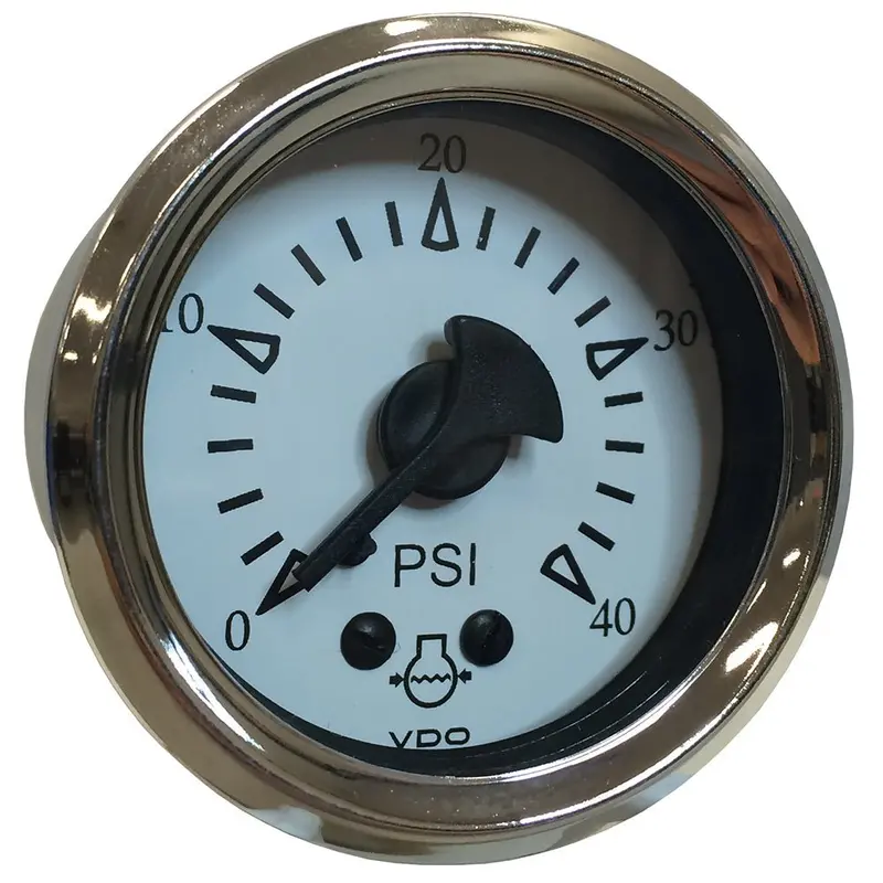 Vdo Cockpit Marine 52Mm (2-1/16") Mechanical Water Pressure Gauge - White Dial/Chrome Bezel [150-15283] 1
