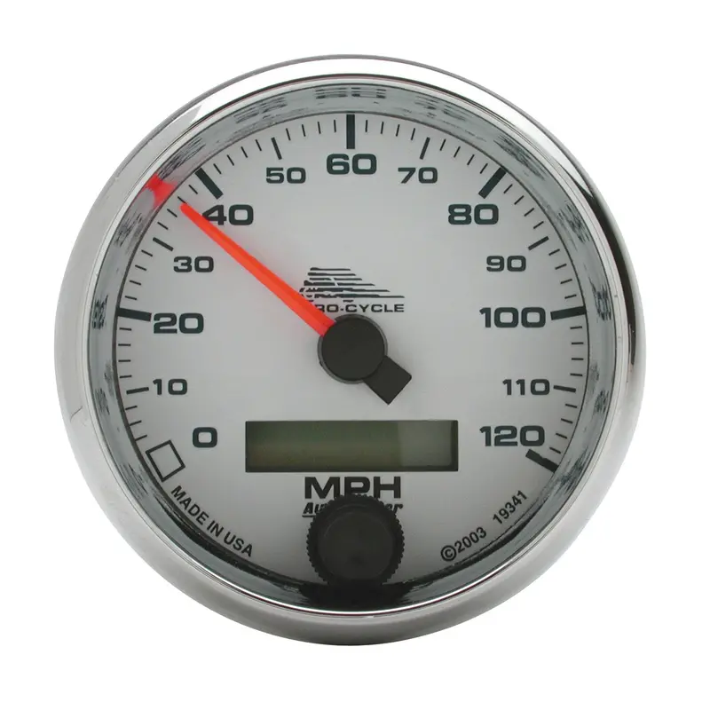 Autometer 19341 Pro-Cycle Electric Speedometer – 2-5/8 In Dial, 120 Mph Range, White Face 1