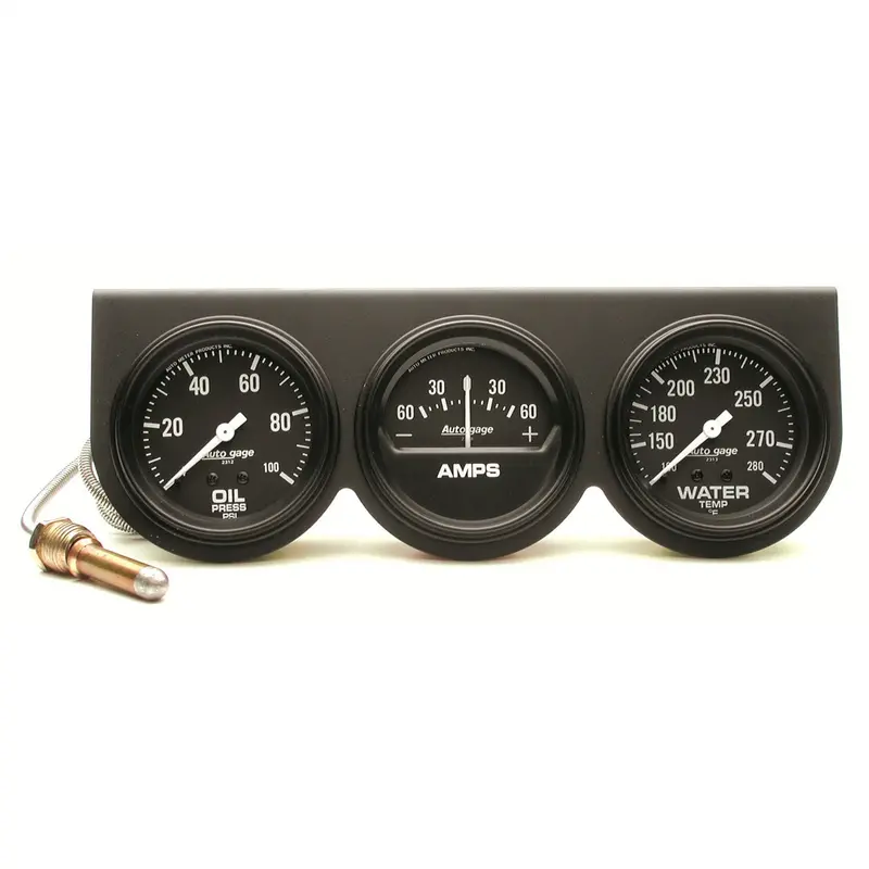 Autometer 2394 Triple-Gauge Console – Oil Pressure, Water Temperature, Amps – 2-5/8" Black Dial 1