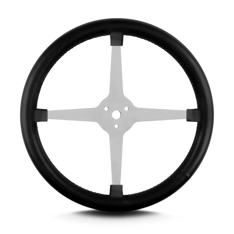 Lokar Lecarra Lake Steering Wheel – 4-Spoke, Black Leather With Polished Aluminum Rim 1