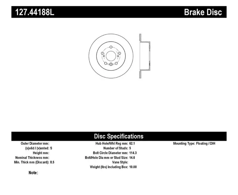Stoptech 127.44188L Drilled & Slotted Brake Rotor – Rear Left, Sport Series 1