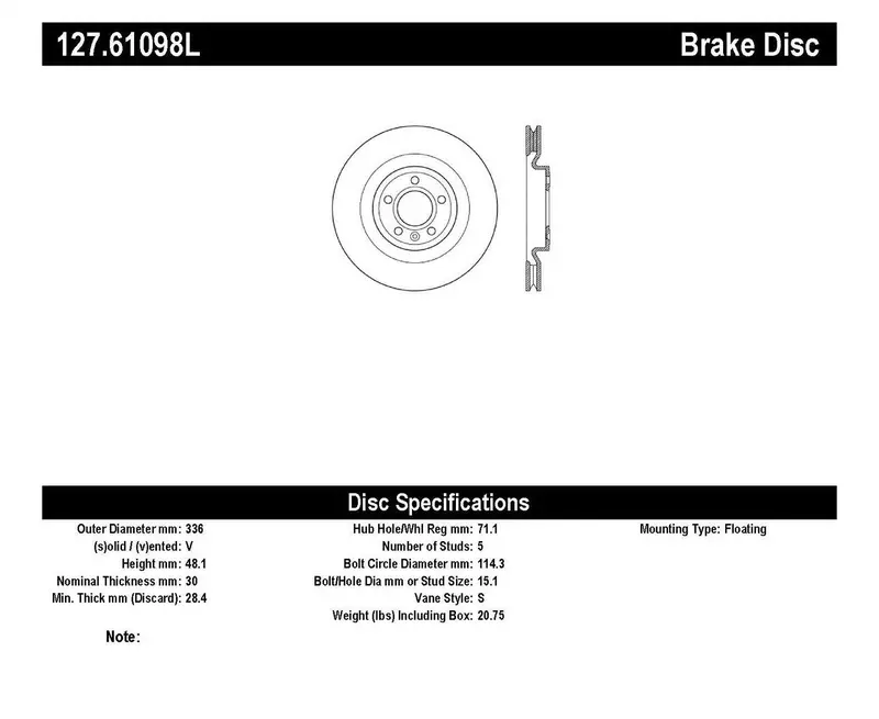 Stoptech 127.61098L Front Left Sport Drilled And Slotted Brake Rotor 1