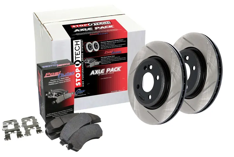 Stoptech 937.65019 Street Brake Kit – Front Axle, Slotted Rotors, Performance Pads 1