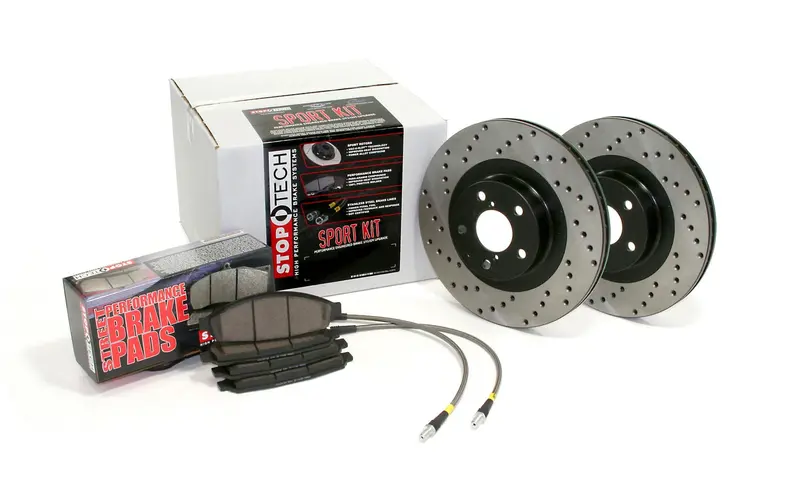 Stoptech 979.33027 Four-Wheel Sport Brake Kit With Drilled Rotors And Stainless Brake Lines 1
