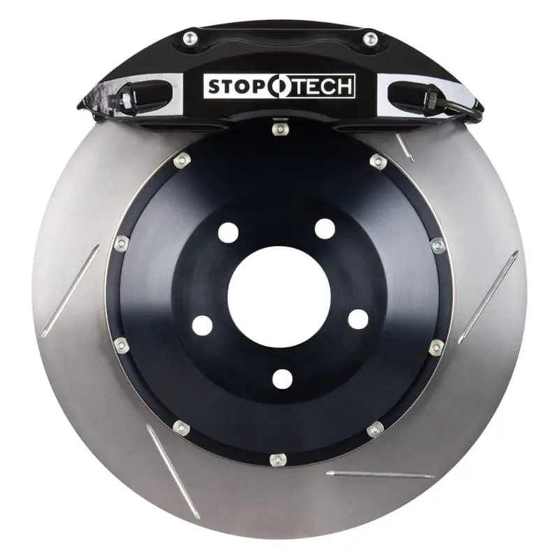 Stoptech Big Brake Kit – Rear Two-Piece Slotted Rotors With Black Calipers 1